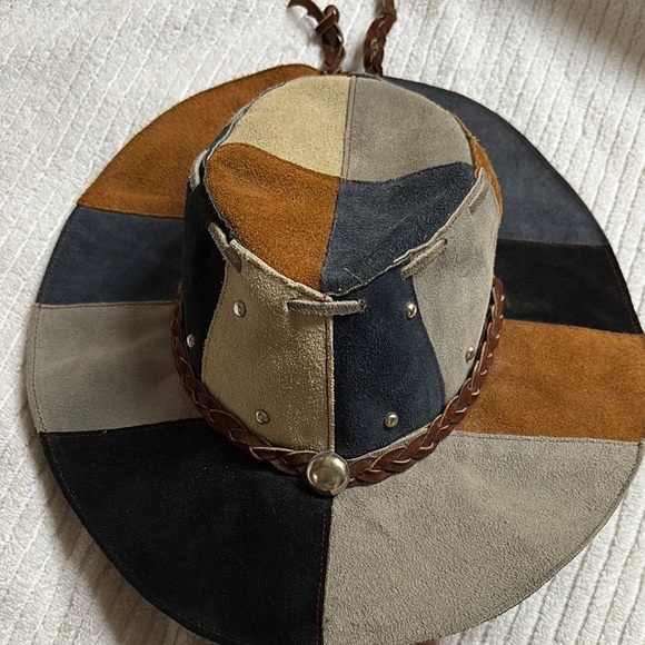 Vintage Patchwork Suede Hat with Braided Band - Picture 1 of 8
